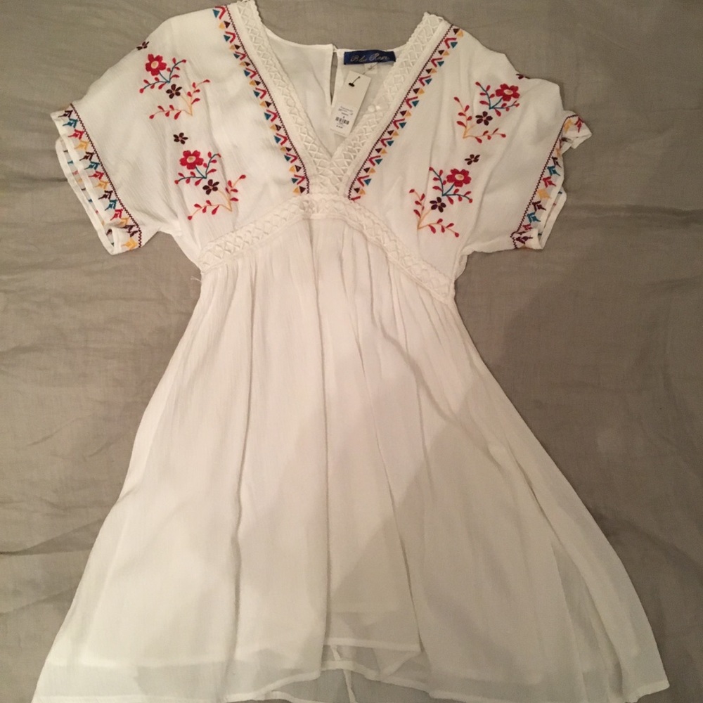 flowy white embroidered dress with tags!